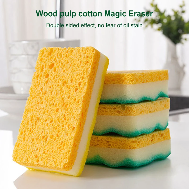 

1PCS Dishwashing Sponge Kitchen Wood Pulp Sponge Oil Removal Artifact Brush Clean Rub Pot Rust Focal Stains Sponge Cleaning