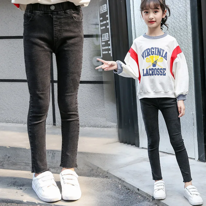 Лидер продаж осенние джинсы для девочек облегающие штаны с высокой талией и