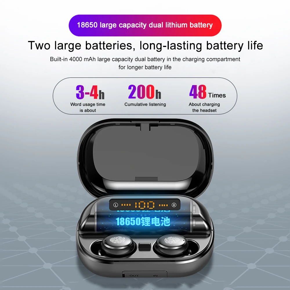 TWS 5,0 Bluetooth 8D стерео наушники IPX7 водонепроницаемые спортивные Беспроводные наушники с 4000 мАч Внешний аккумулятор светодиодный дисплей