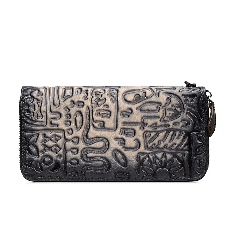 Сумка на молнии из натуральной кожи удлиненный женский кошелек тисненый узор Oracle