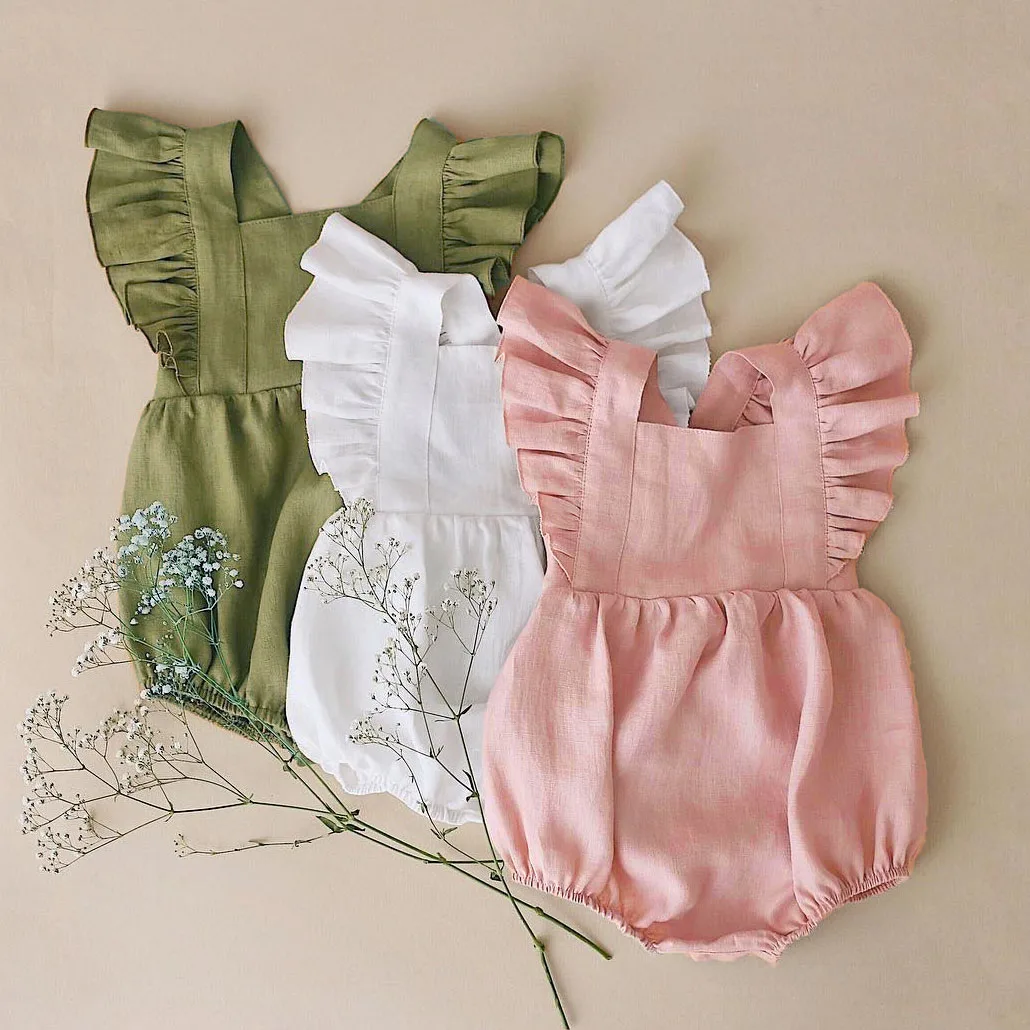 

Baby Girls Rompers Summer Soft Solid Linen Cotton Long Sleeve Little Girls One-pieces Jumpsuit Outfits Newborn Infant Clothes