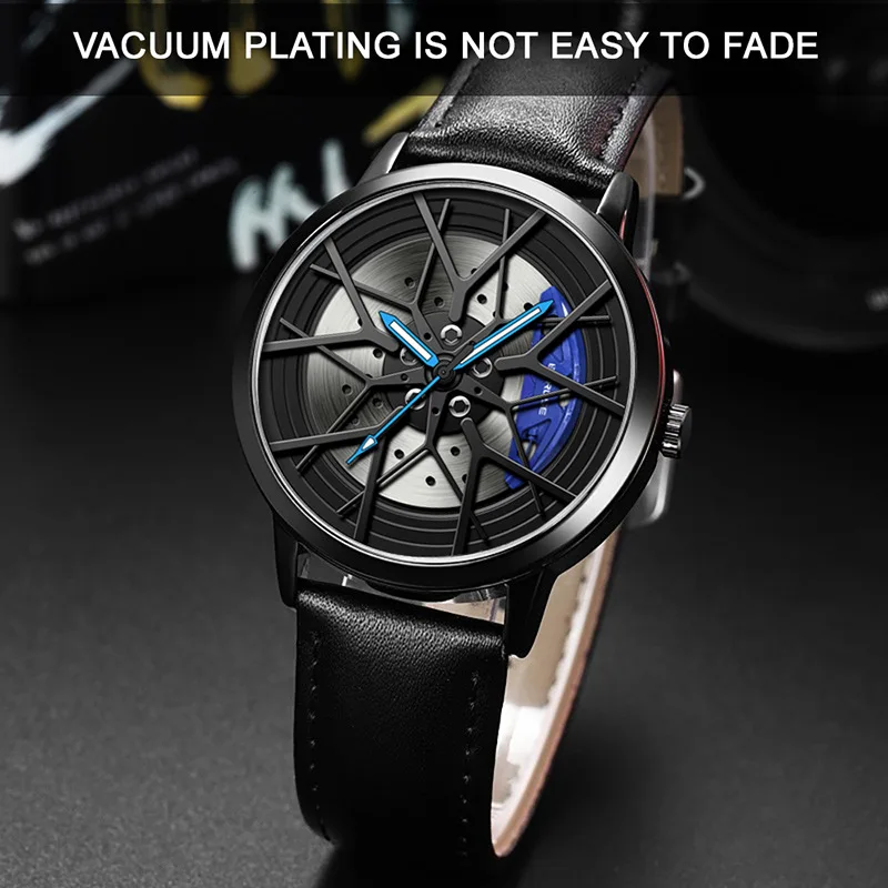 

BORUSE Brand Fashion Skeleton Stereo Car Wheel Men's Watch Casual Business Men Clock Sports Man Wristwatches Relógio Masculino