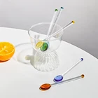 3 шт. стеклянная зернистая ложка с длинной ручкой, десертная ложка, цветные стеклянные чайные ложки, прозрачная маленькая ложка для смешивания чая, перемешиватель для чая