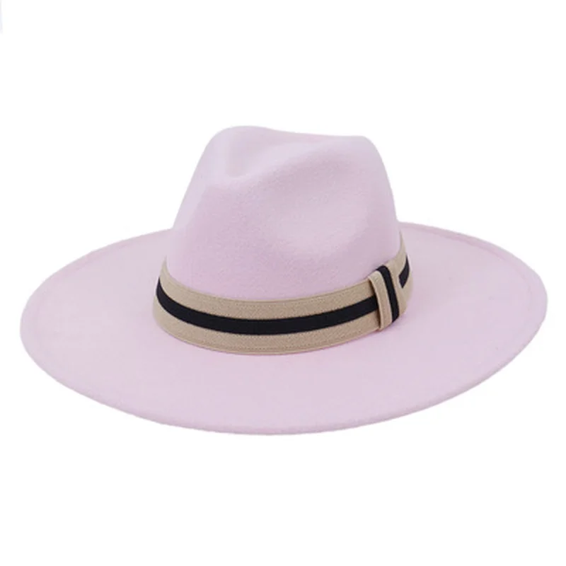 

fedora hats women men big brim 9.5cm classic formal felted hats belt band white black khaki green summer spring winter women hat
