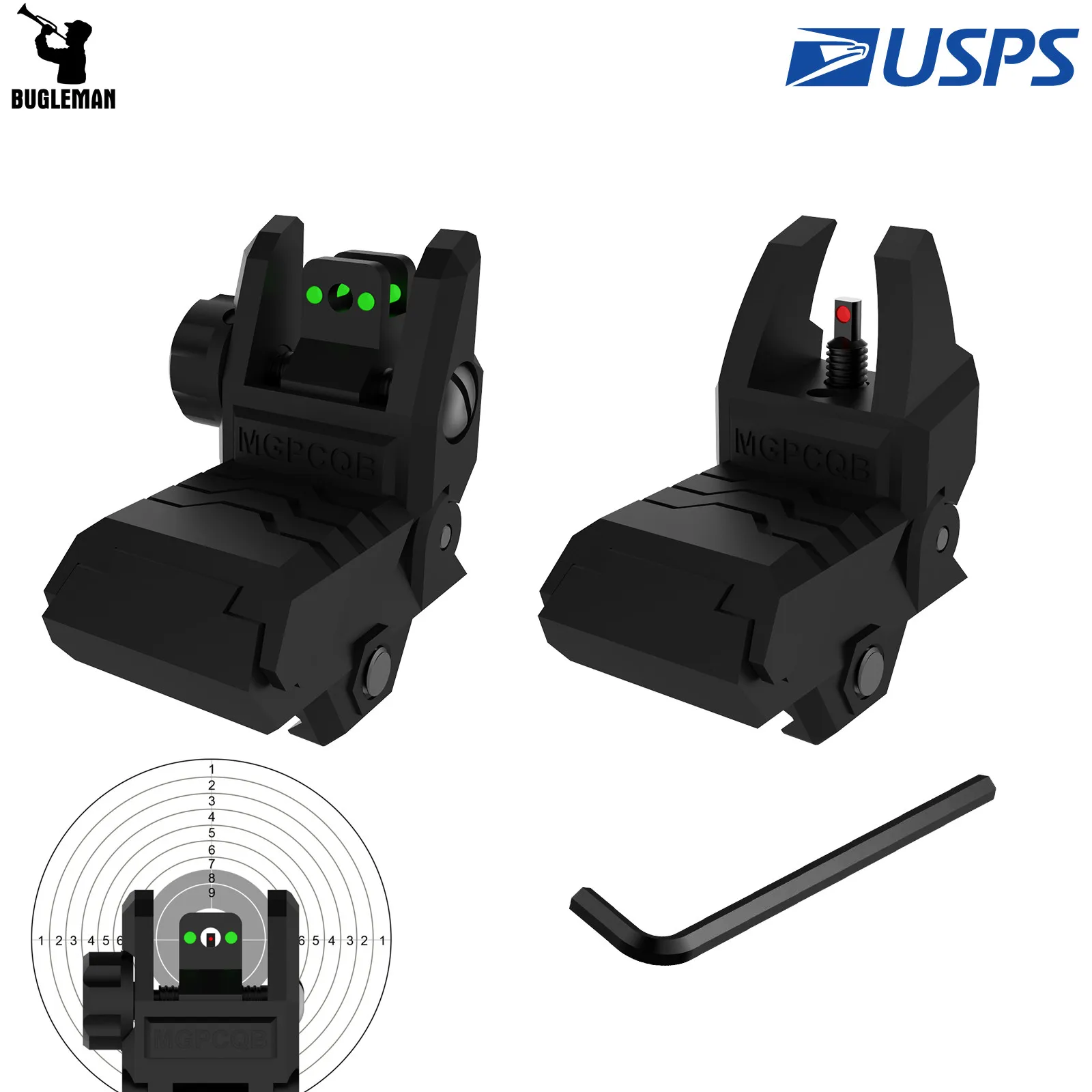 

Складные волоконно-оптические прицелы Bugleman, железная оптическая прицела, передняя и задняя прицелы, для направляющих Вивера Пикатинни