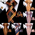 Hi-Tie мужской галстук роскошный черный оранжевый полосатый Шелковый Свадебный галстук для мужчин Hanky Cufflink Подарочный галстук набор деловые вечерние Прямая поставка