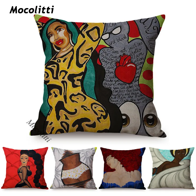 Абстрактная поп-арт чехол для диванной подушки модная сексуальная женская картина маслом украшение стул хлопчатобумажные льняные квадрат...