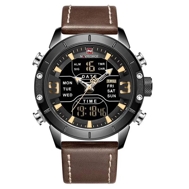 L-black yellow Люксовый бренд NAVIFORCE Модные кварцевые мужские часы военные наручные часы спортивные мужские часы светодиодный цифровые водонепроницаемые часы Reloj HOmbre - Цвет: L-black yellow