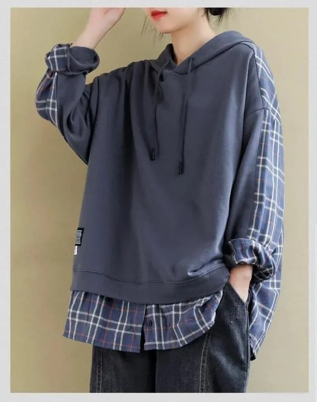 

Весенне-осенняя свободная художественная прошивка в клетку с капюшоном для ванной комнаты