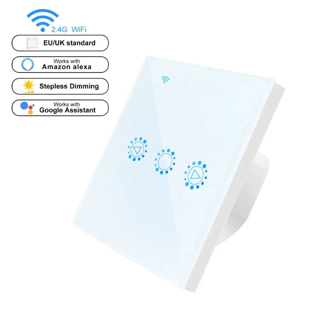 Wifi, умный сенсорный светильник, диммер, 220 В, стандарт ЕС, США, стеклянная панель, Диммируемый переключатель, Настенные переключатели, управление с помощью приложения, светодиодный светильник s - Цвет: EU White