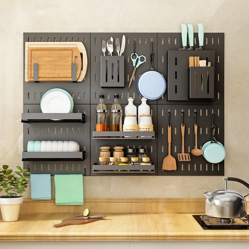 

DIY Kitchen Organizer Shelf Punch-free Storage Rack Stainless Steel Spice Rack Dish Drying Rack Gadgets Accessories Organizer
