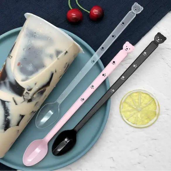 Оригинальная ложка для чая пластиковая с длинной ручкой 18 см индивидуально