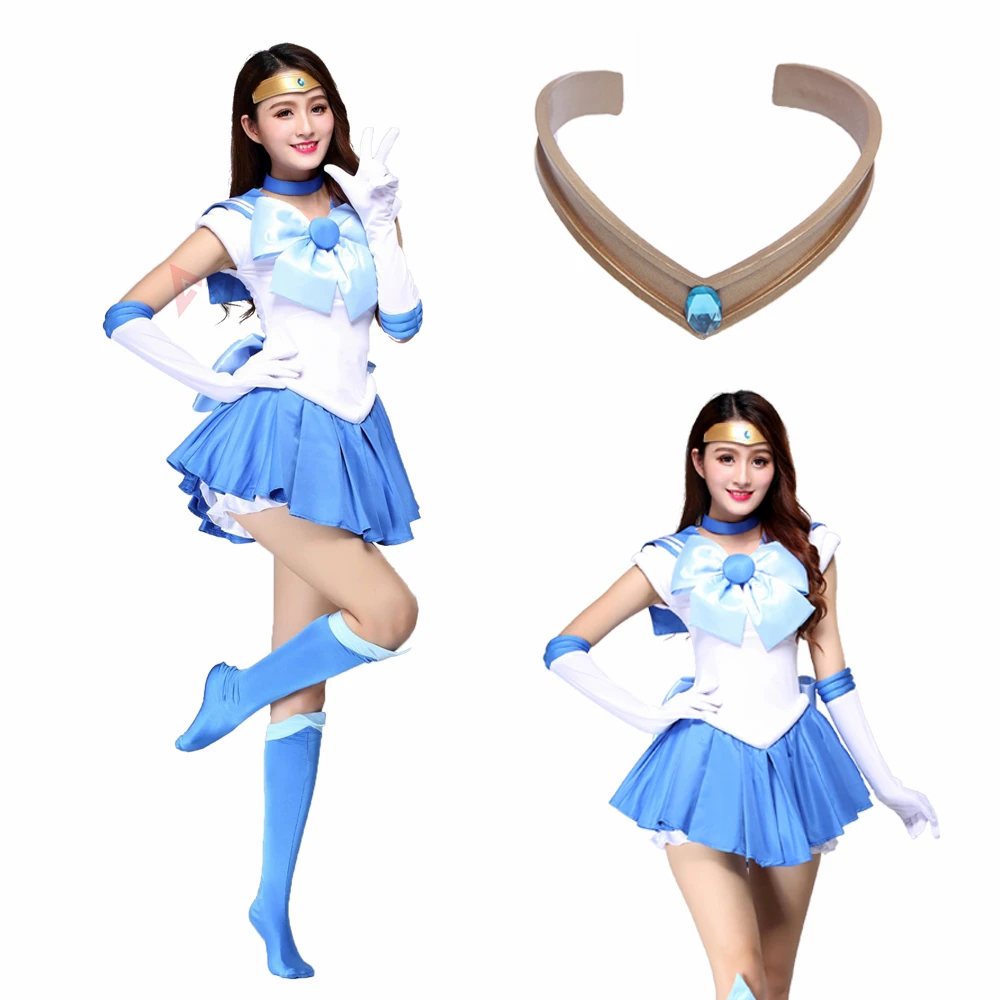 Athemis-Disfraz de Sailor Ami Mizuno para niños y adultos, traje de Cosplay hecho a medida, con lazos, guantes, calcetines y diadema