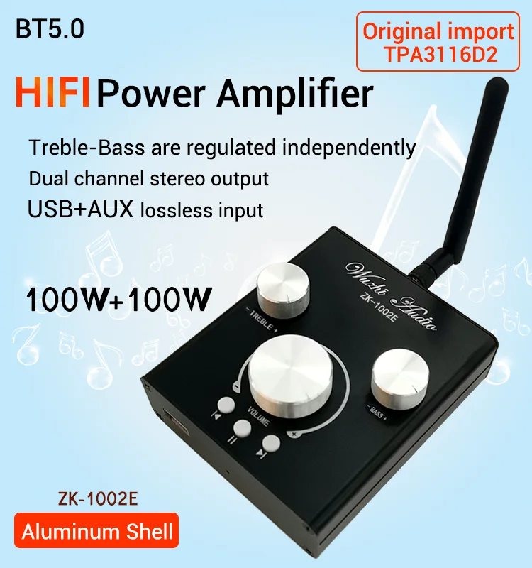 

ZK-1002E AMP HIfi 100 Вт 50 Вт TPA3116 Bluetooth 5,0 стерео цифровая плата усилителя звука, басовые колонки, домашний кинотеатр