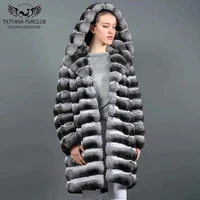 winter fashion long fur coat with hood warm overcoats whole skin genuine rex rabbit fur jacket chinchilla color fur coats woman