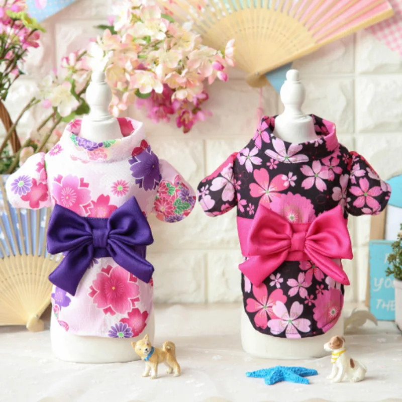 

Dog Cat Japan Kimono Dress Clothes Puppy Cat Bowknot Wedding Dress Skirt Floral Princess Dresses Costumes for Chihuahua Dog Cat