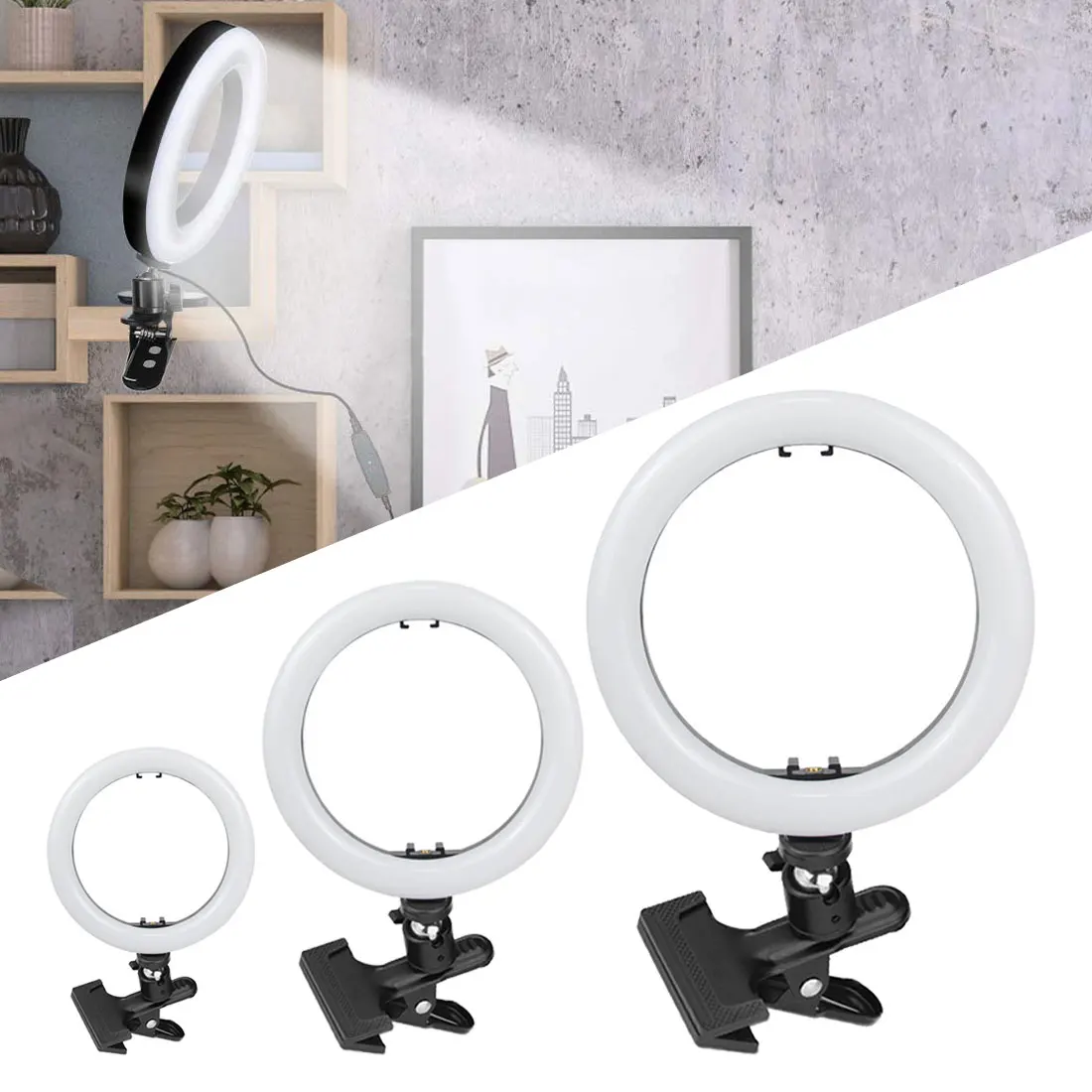 

20cm adjustable Selfie ring light, suitable for Youtube live broadcast studio video LED dimmable photography light, with USB cab