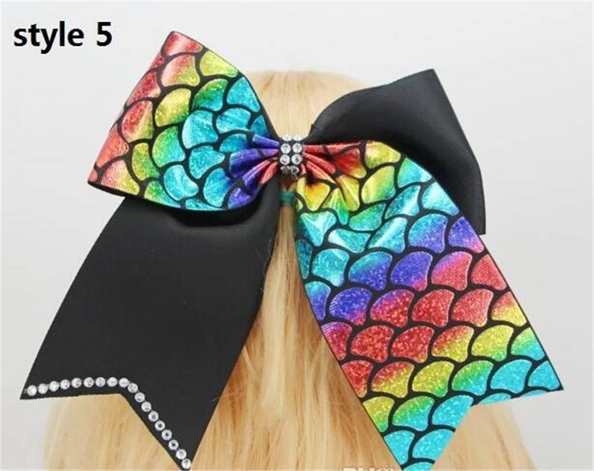 

Новый 8 стилей Русалка фольга настроение и бантом с вышивкой для девочек-подростков, Стразы Bling 7,5 "банты волосов черлидингу женские аксессуа...