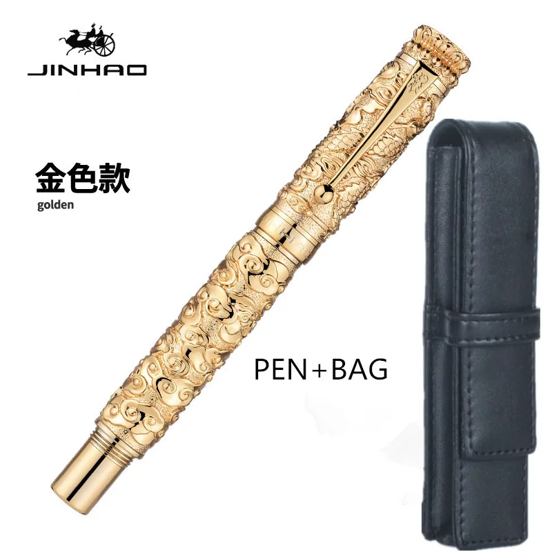 Jinhao-قلم حبر معدني ذهبي ، مجموعة رائعة ، صندوق هدايا ، مجموعة مكتب أعمال ، قلم حبر