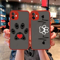 animal best friend cat dog paw phone case for iphone 12 11 pro mini max xs x 8 7 plus se xr matte transparent light red cover