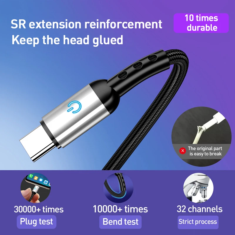 5А 40 Вт USB Type C кабель LED Быстрая зарядка для Huawei Mate Pro Xiaomi S9 зарядное устройство шнур