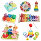 Деревянные пазлы, детские игрушки Монтессори, мультяшный рисунок, разноцветная обучающая игрушка для раннего развития, пазл в форме животных