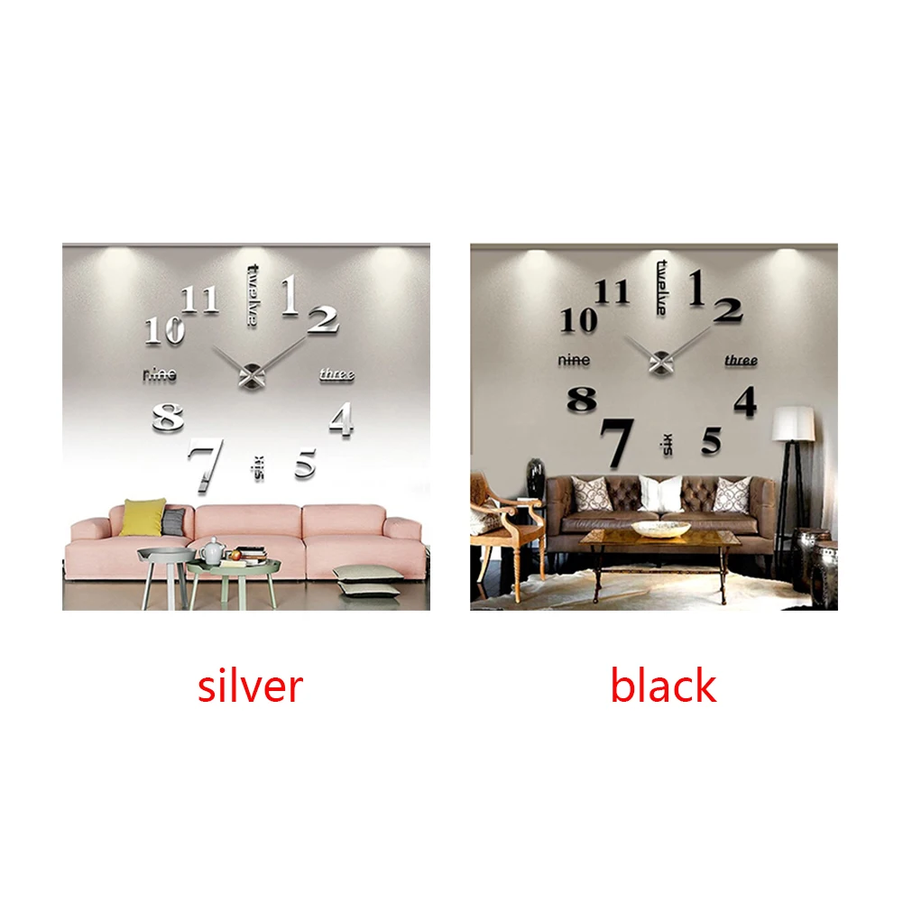 

Quartz clocks fashion watches 3d real big wall clock rushed mirror sticker diy living room decor