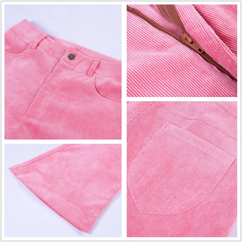 

High Waist Corduroy Flare Boot Cut Pants Women Autumn Winter Pockets Textured Casual Sweatpants Plain Solid Clothing Female 2020