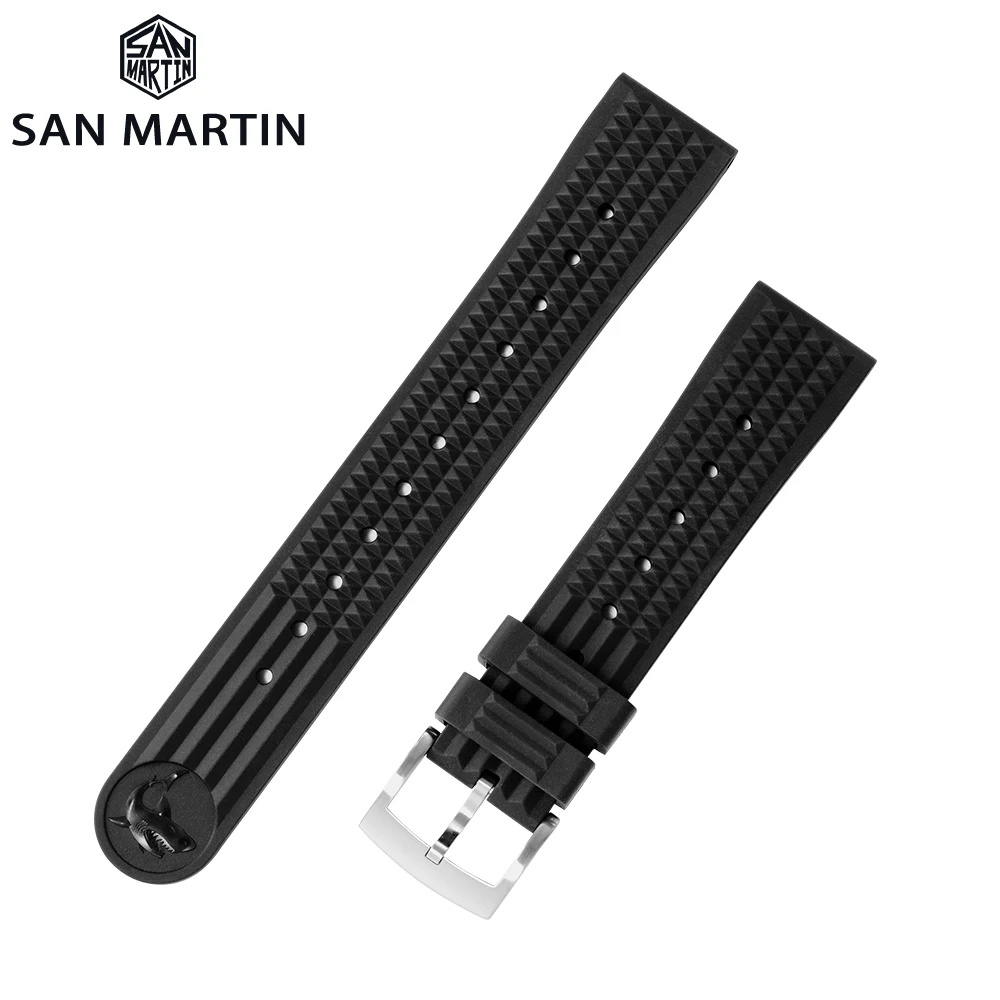 

San Martin Watch Parts Waterproof Fluorine Rubber Strap Stainless Steel/Bronze Buckle No Insert 20mm For 62MAS 007 Watch