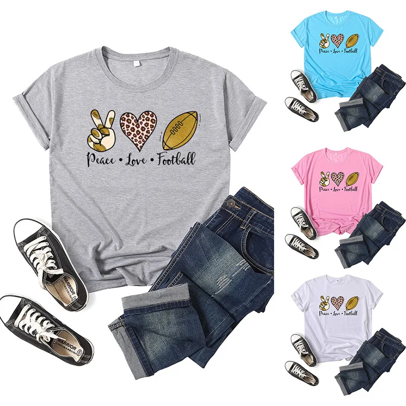

Peace Love Football Letter Print Women T Shirt Short Sleeve O Neck Loose Women Tshirt Ladies Tee Shirt Tops Camisetas Mujer