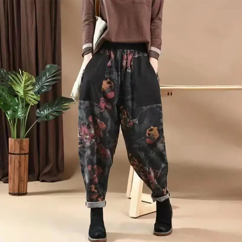 

Spring large RETRO art new print age reduced knitting denim casual slim radish Harlan Capris women's pants
