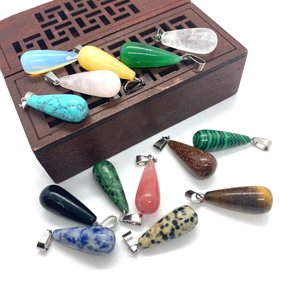 

Natural Stone Pendant Turquoise Tiger Eye Stone Blue Cordierite Necklace Pendant Suitable for DIY Jewelry Necklace Making 3pcs