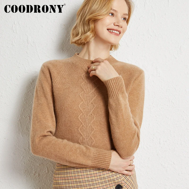 

COODRONY Brand Winter Thick Warm Women Merino Wool Pullovers Elegant Fashion Knitted Female High Quality Cashmere Sweaters W3007