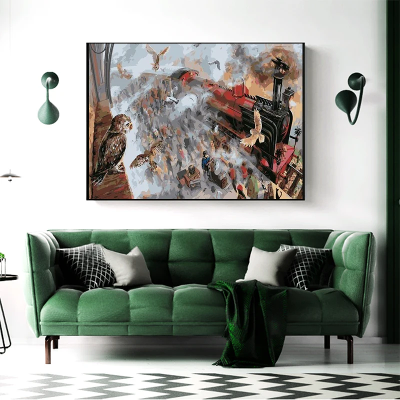 

New Oil Painting By Numbers Train Landscape Adults Coloring Steam Locomotive Canvas HandPainted Home Chrismas Decoration Gift