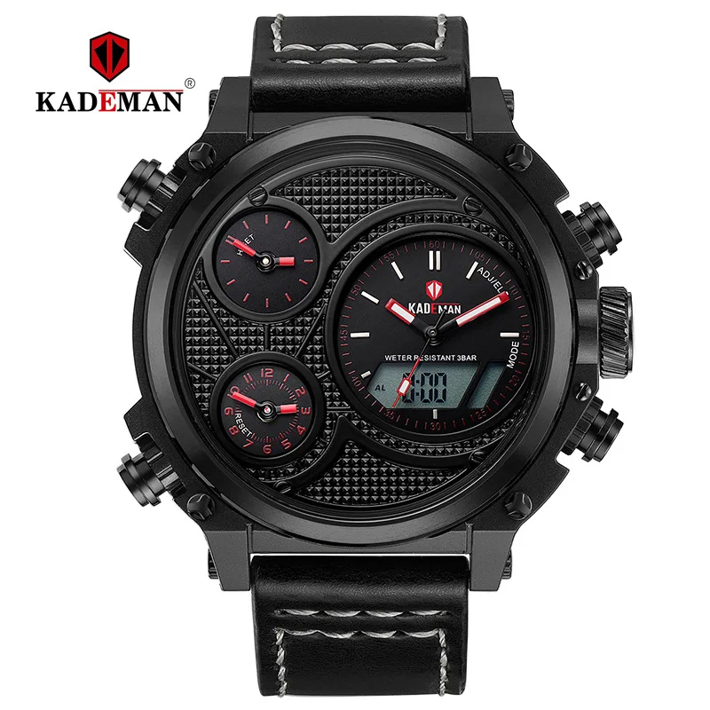 

KADEMAN 156 Uhren Neue Luxus Men Multifunction Sports Watch Dual Time Zone Oversized Dial Belt Leder Quartz Watch