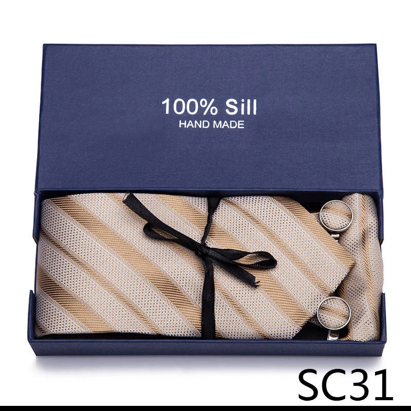 

Жаккардовый галстук из 100% шелка разных цветов, карманные квадраты, набор запонок, галстук, коробка с напечатанным винно-красным принтом, пам...