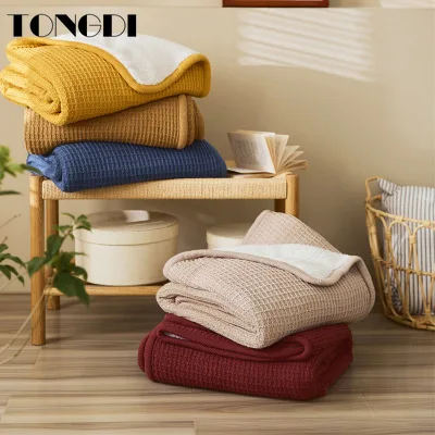 TONGDI Waffle Plush Blanket  Soft Warm Elegant Fannel Cashmere Woolen Blanket Decor For Winter Couch Cover Bed Sofa Bedspread