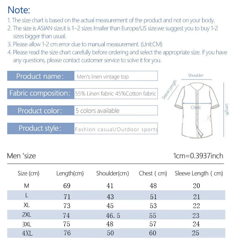 

Linen Cotton Short Sleeve Shirts for Men's Clothing Stand-up Collar Beach Tops White Green Button Pullover Shirt Plus Size M-4XL