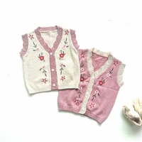 2022 new fashion baby girl sleeveless sweater flower embroidery knit cardigan for kids girls knit vest cute coat autumn