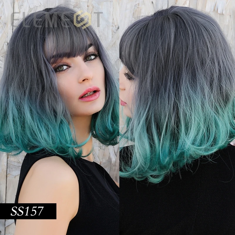 

Element Short Natural Wave Cute Bob Wigs with Air Bangs Synthetic Blonde Cosplay Party Wigs for White/Black Women