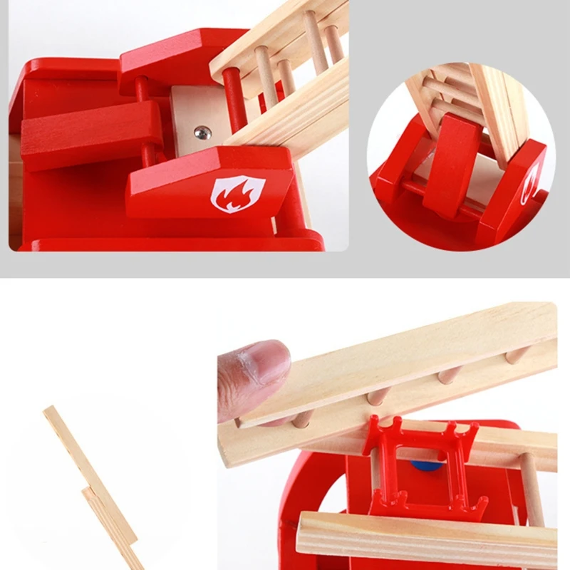 

Wooden Fire Truck with Firefighter Play Figure Colorful Playset for Kids Children Pretend Playing Toy