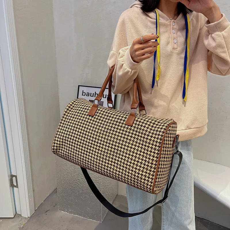 

Tiptoegirls Houndstooth Woolen Cloth Travel Handbag Environmentally Friendly Bag for Girls Fashion Leisure Light Shoulder Bag