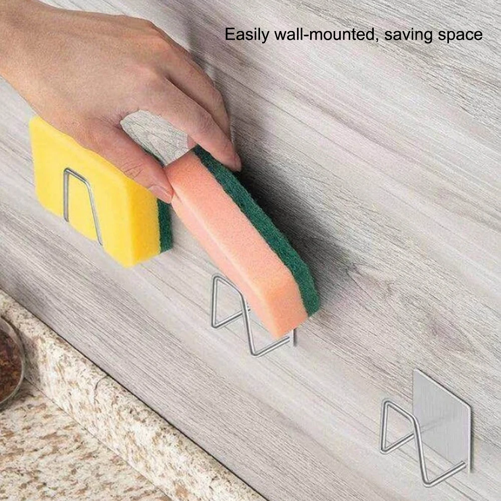 

Kitchen Self Adhesive Stainless Steel Sponge Holder Punch-free Sink Sponge Drain Rack Shelf Kitchen Storage Accessories