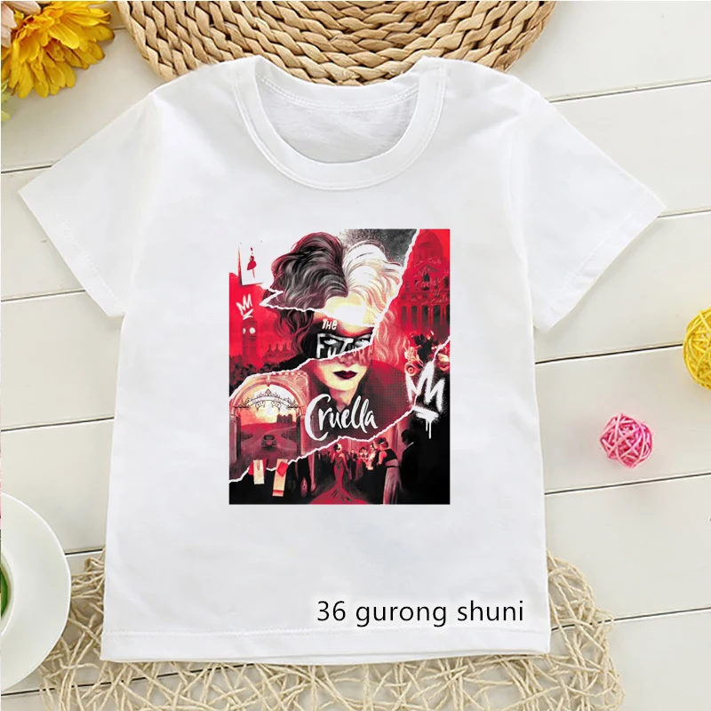 

New girls t shirts Funny Cruella De Vil Dogs graphic print children's clothing vogue boys t shirts cute kids clothes wtihe tops