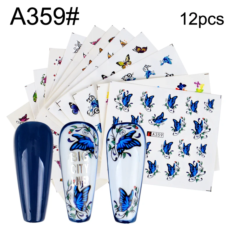 Переводные наклейки для ногтей с изображением бабочки цветка Листьев глаз