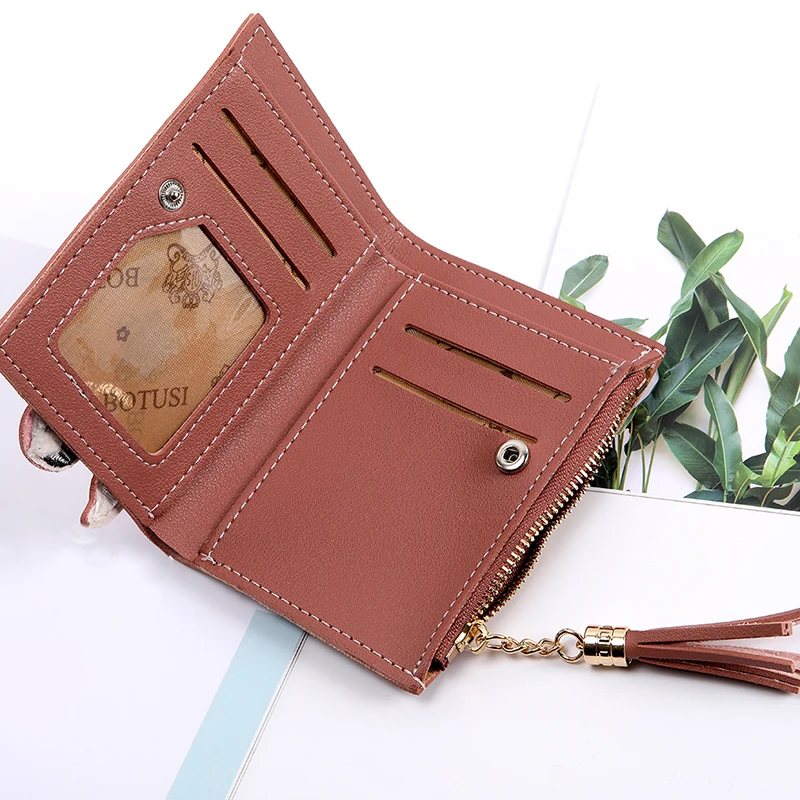 

Women Cute Embroidery Short Wallet PU Leather Purse Short Female Coin Wallet Zipper Clutch Coin Purse Credit Card Wallet