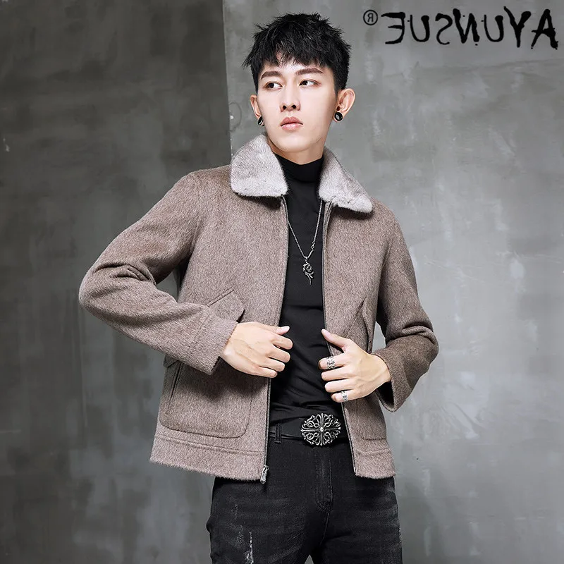 

Wool fast suit - men's coat, alpaca jacket, double sided, Mink Collar, coat and jacket, 1270b