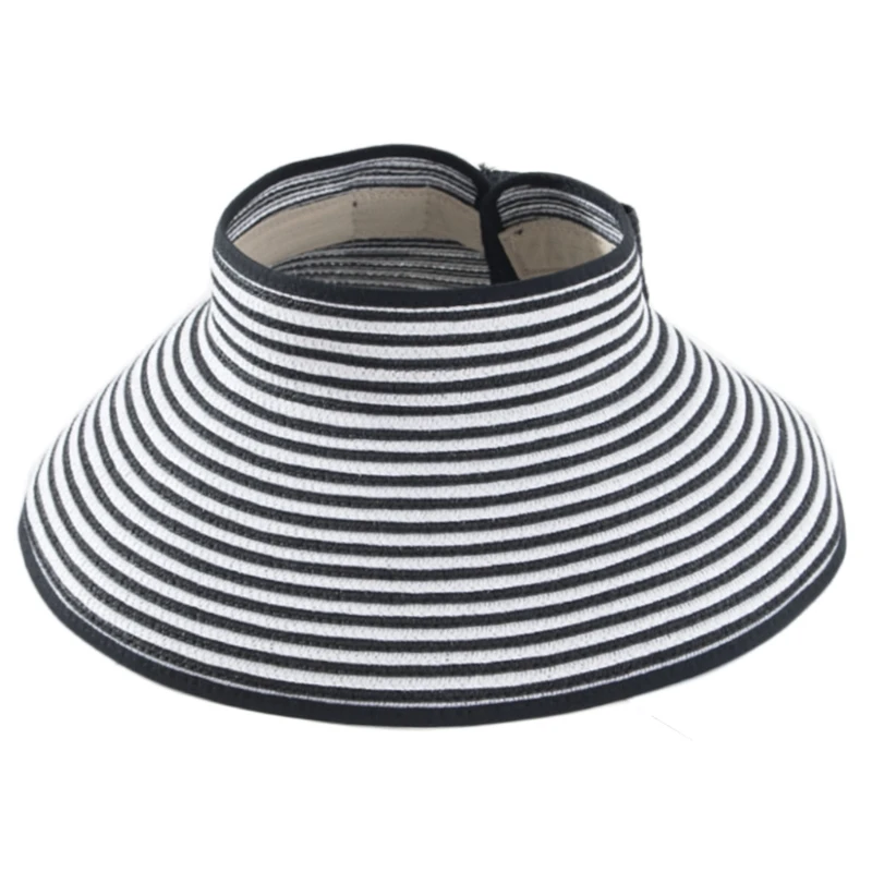 

Women Open Top Straw Sun Visor Hat Bowknot Wide Brim Roll-up Foldable beach Cap
