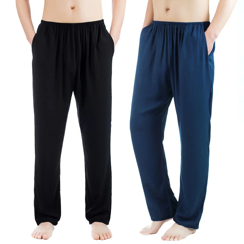 

5XL Plus Size Pajamas For Men Thin Cotton Silk Pajama Pants Men's Casual Loose Pants Bottoms Solid Homewear Trousers For Male