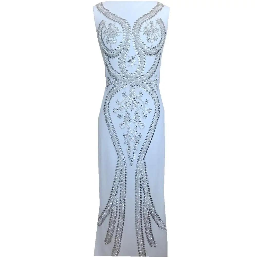 Ручная работа полная боди Серебряная оторочка с аппликацией из страз нашивки на